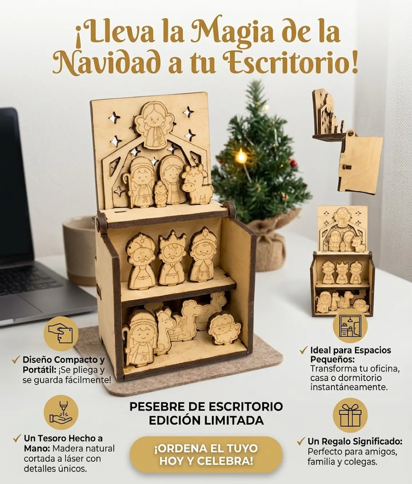 Pesebre navideño rustico de escritorio 1