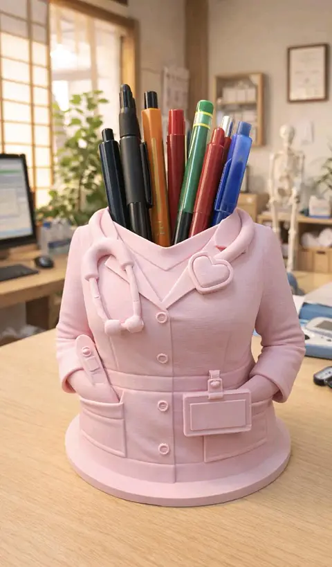 Soporte para bolígrafos médico femenino / Organizador de escritorio de enfermera