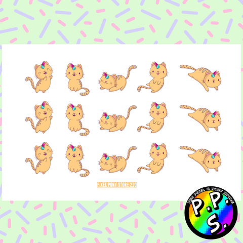 Lámina de Stickers 210 Gato Unicornio