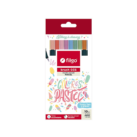 Filgo - Brush 035 Marcador Pincel Colores Pastel 10 unidades