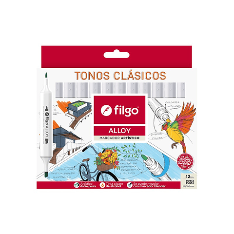 Filgo Alloy Marcadores Artísticos Doble Punta Set 12 unidades Tonos Cásicos