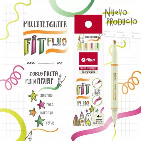 Filgo - Destacador creativo MULTILIGHTER FIT DOBLE PUNTA Estuche 4unidades Flúor