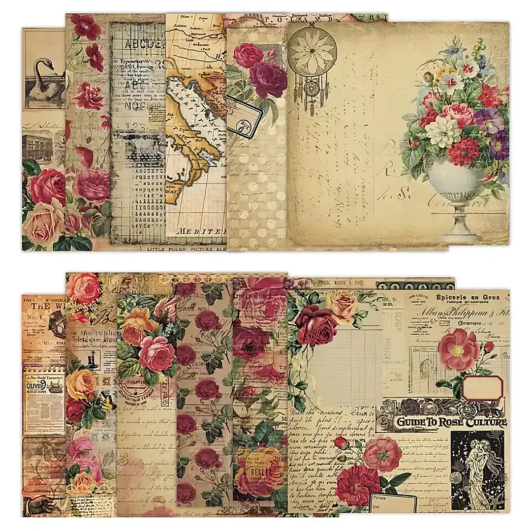 Set Papeles Decorativos Vintage Rose 2