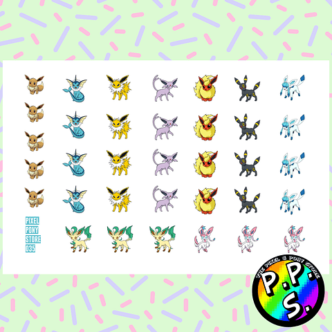 Lámina de Stickers 35 Eeveelutions