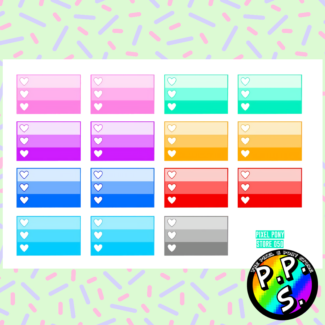 Lámina de Stickers 50 Half Box Lista Colores Corazón 1