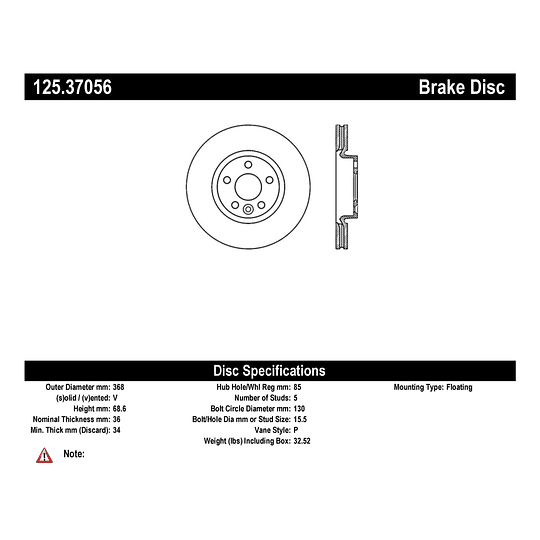 Disco Freno CENTRIC 125.37056