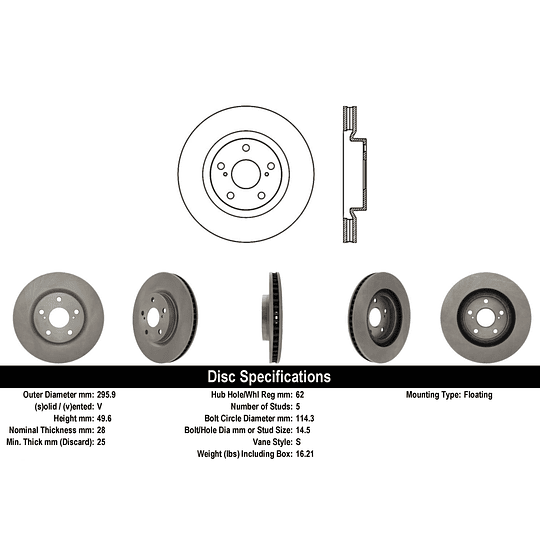 Disco Freno Toyota Avalon 2013-2018 Delantero