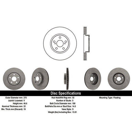 Disco Freno Toyota Urban Cruiser 2007-2016 Delantero