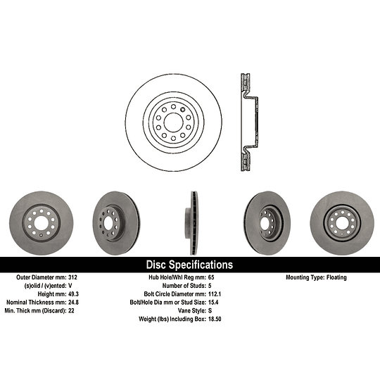 Disco Freno Volkswagen Transporter 2003-2015 Delantero