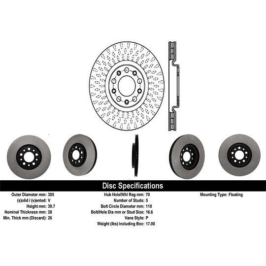 Disco Freno Dodge Dart 2013-2016 Delantero