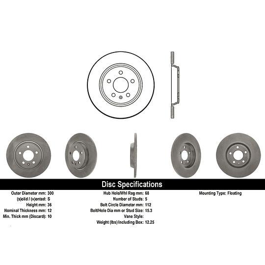 Disco Freno Audi A4 2008-2016 Trasero