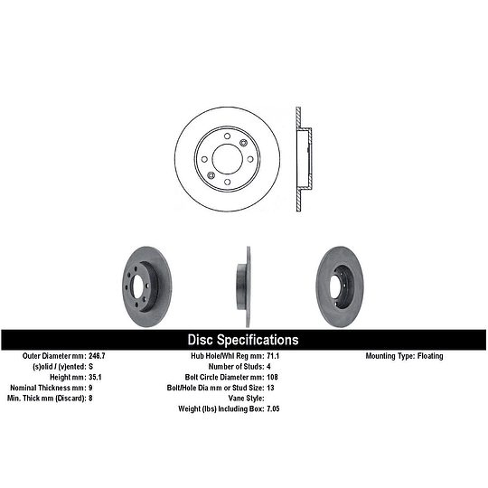 Disco Freno Peugeot 307 Break SW 2001-2011 Trasero