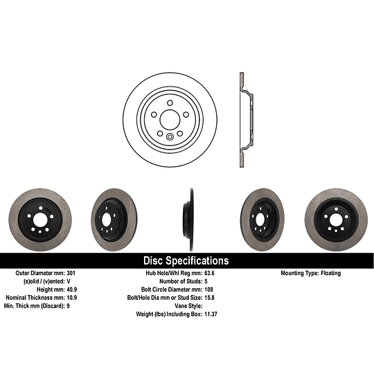 Disco Freno Volvo S60 2011-2018 Trasero