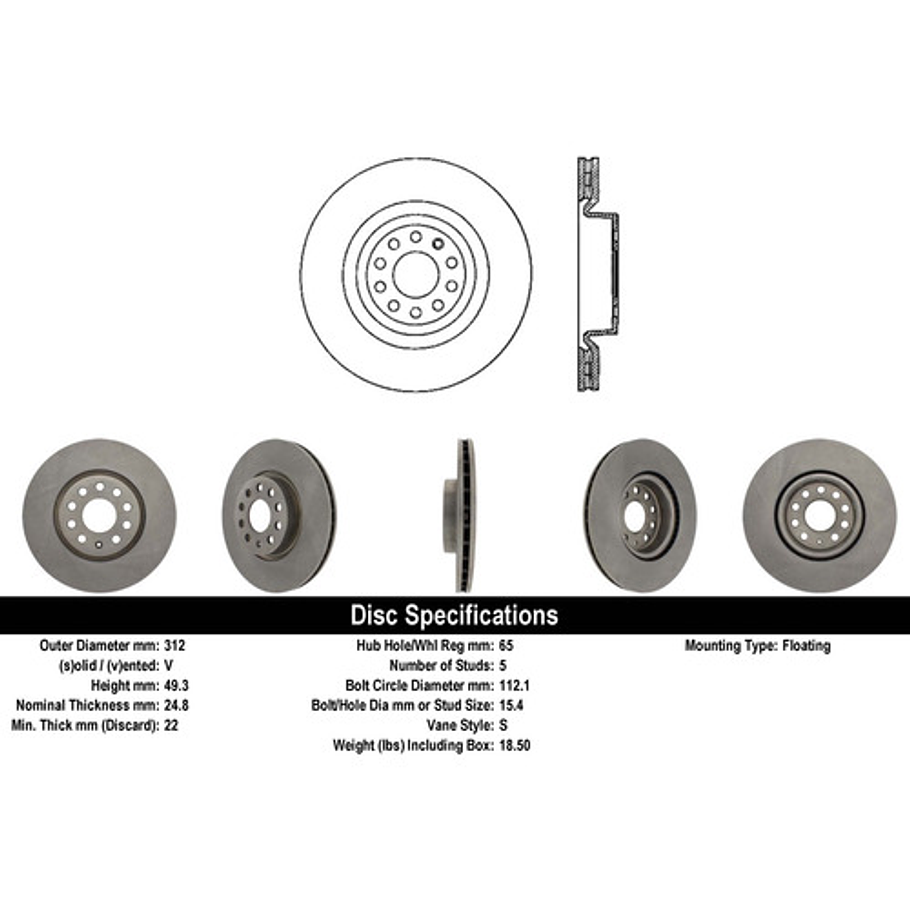 Disco Freno Volkswagen Golf Variant 2012-2019 Delantero 4