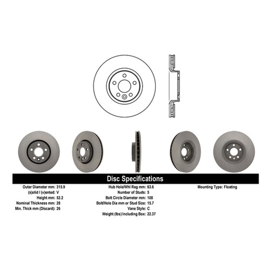 Disco Freno Volvo V70 2008-2016 Delantero 4