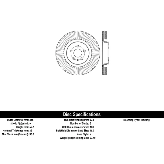 Disco Freno Lincoln MKX 2016-2018 Delantera
