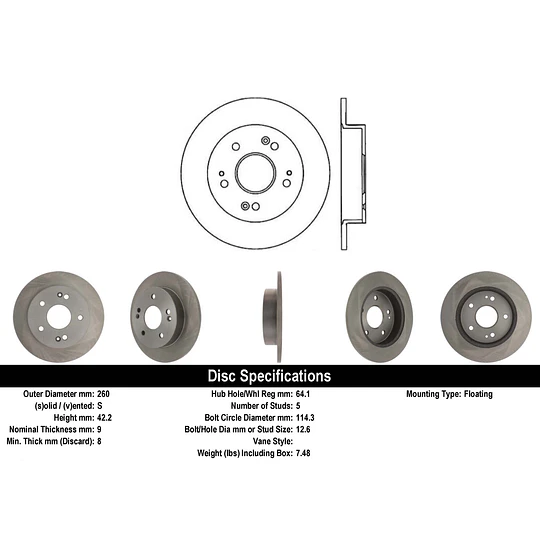 Disco Freno Honda Civic 2011-2015 Trasera