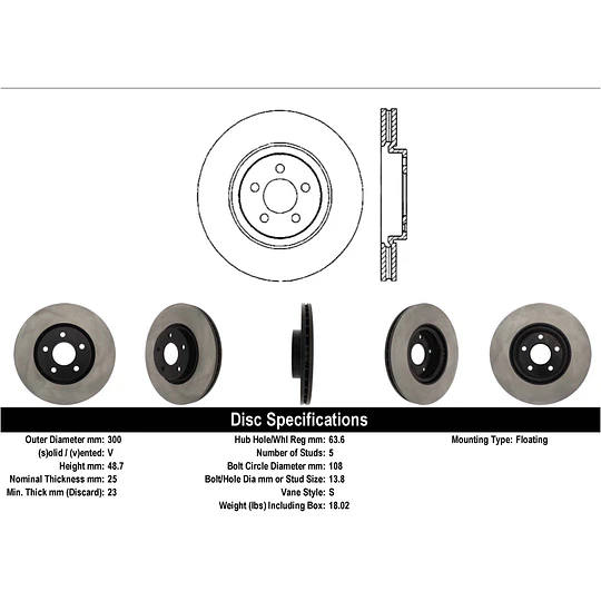 Disco Freno Ford Escape (Kuga) 2013-2019 Delantero