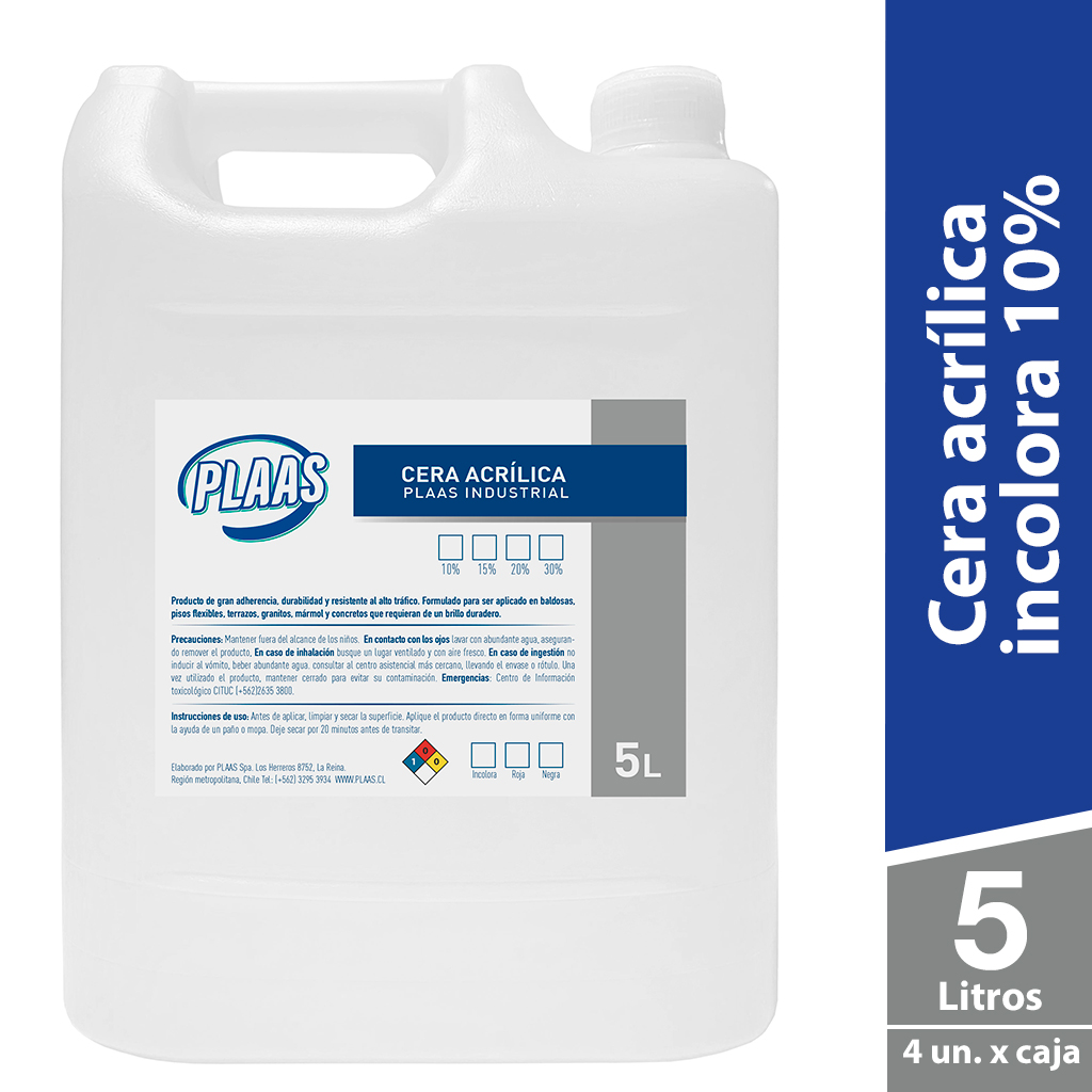 Cera acrílica autobrillo incolora 10% 5L