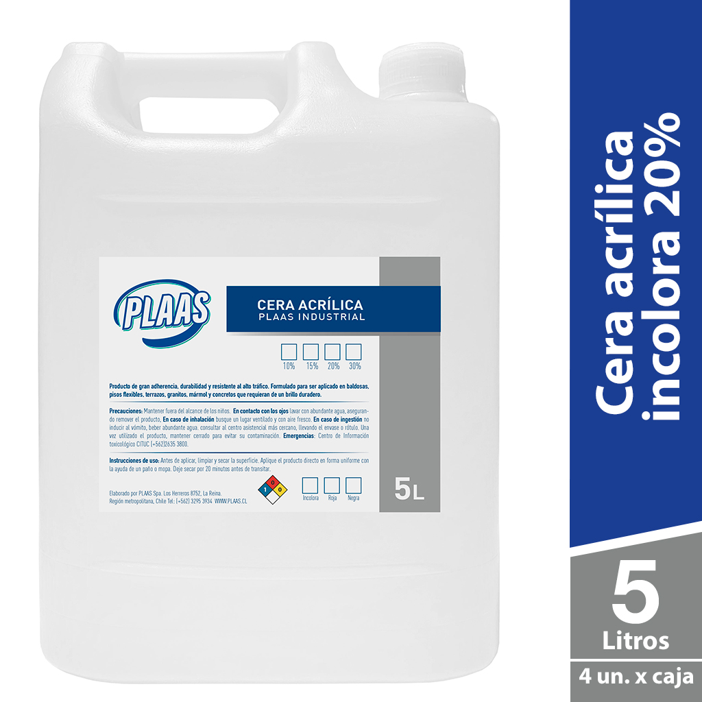 Cera acrílica autobrillo incolora 20% 5L