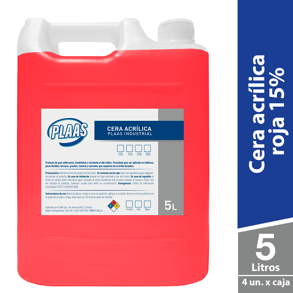 Cera acrílica autobrillo roja 15% 5L