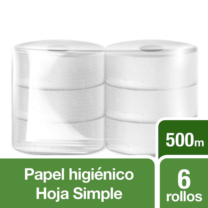 Papel higiénico 500 m hoja simple x 6 un