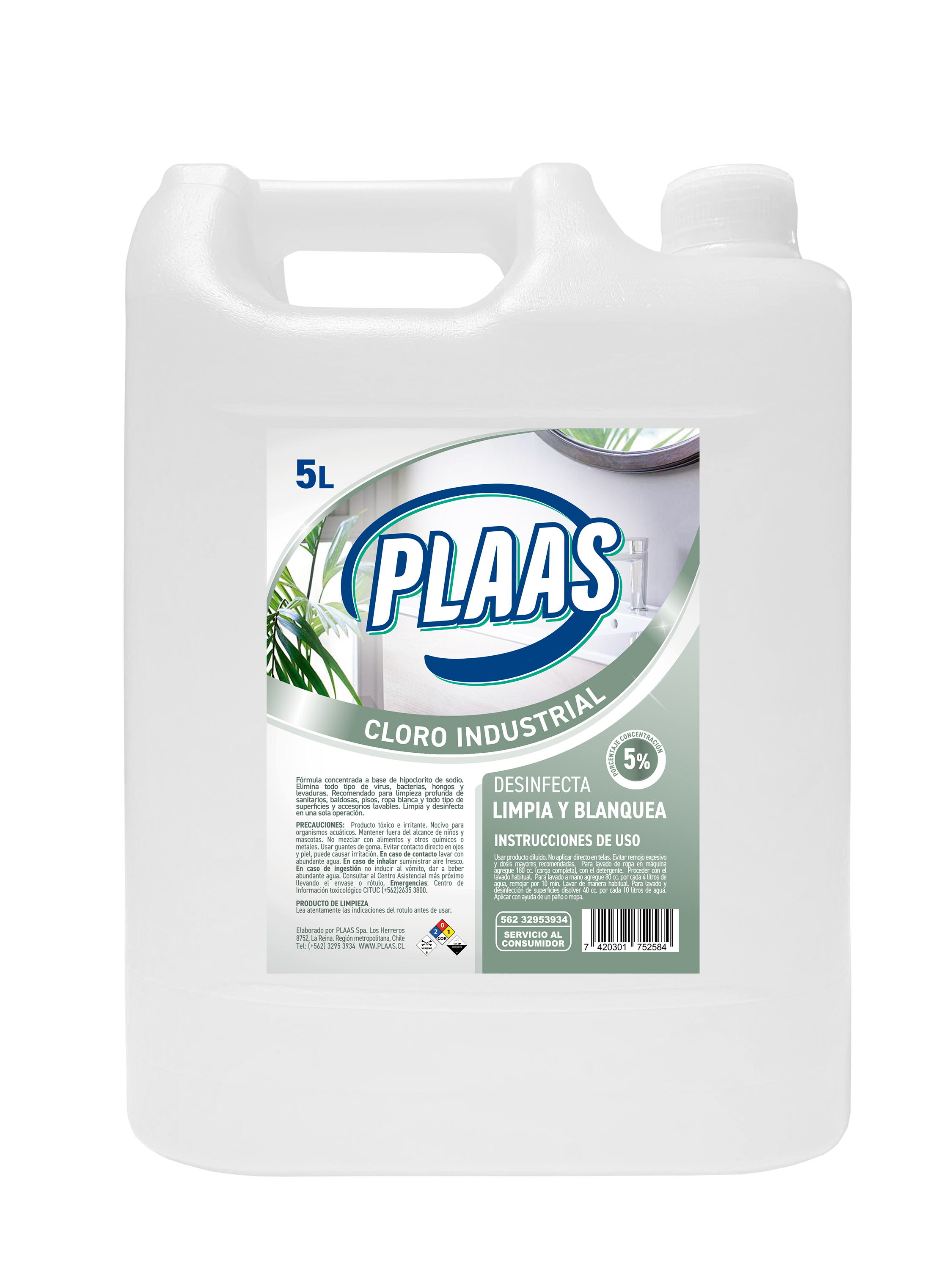 Cloro industrial PLAAS 5L