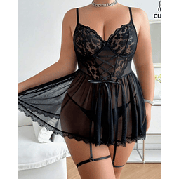 BABY DOLL ENCAJES EXTRA LINDA CON PORTALIGAS 