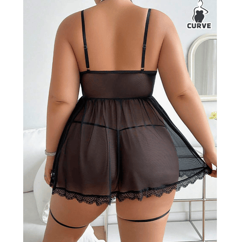 BABY DOLL ENCAJES EXTRA LINDA CON PORTALIGAS 