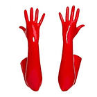 Guantes Largos Cuero Sintetico Brillantes Latex Negro Rojo 2