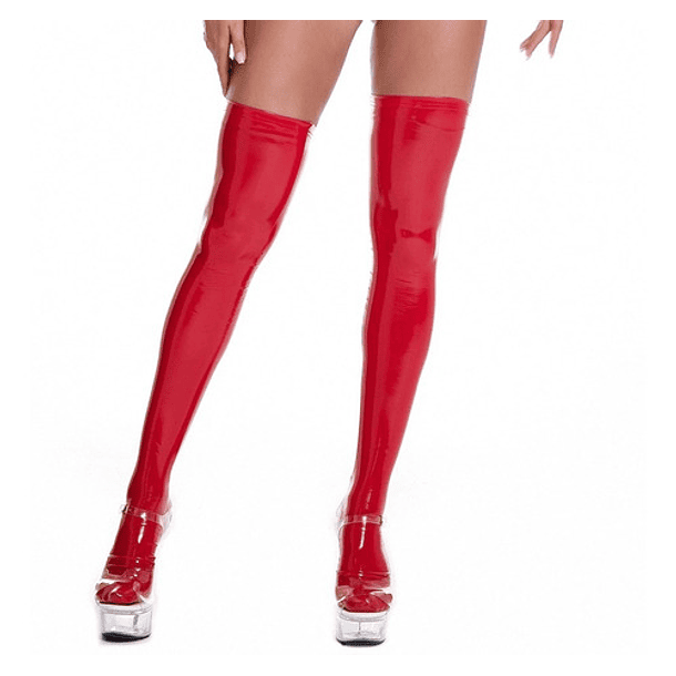 Medias Latex Pvc Cuero Sintetico Brillantes Altas Negro Rojo 5