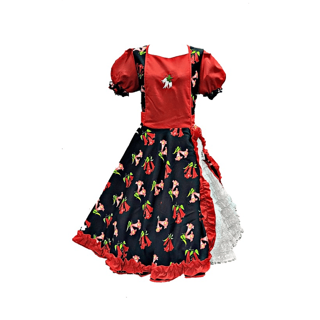 Vestido Huasa Adulta Copihue Fiestas Patrias Rojo-negro