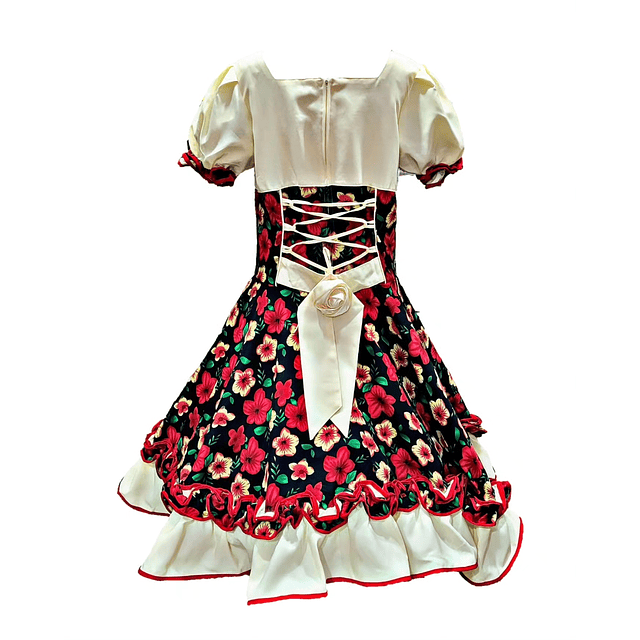 Vestido Huasa Chinita Floreado Fiestas Patrias Rojo-Blanco