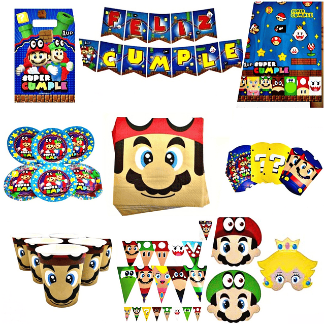 Pack Cumpleaños Super Mario Bros 12 Personas