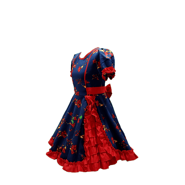 Vestido Huasa Adulto Copihue Azul/Rojo