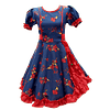 Vestido Huasa Niña Copihue Azul/Rojo