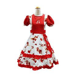 Vestido Huasa Niña Copihue Blanco/Rojo