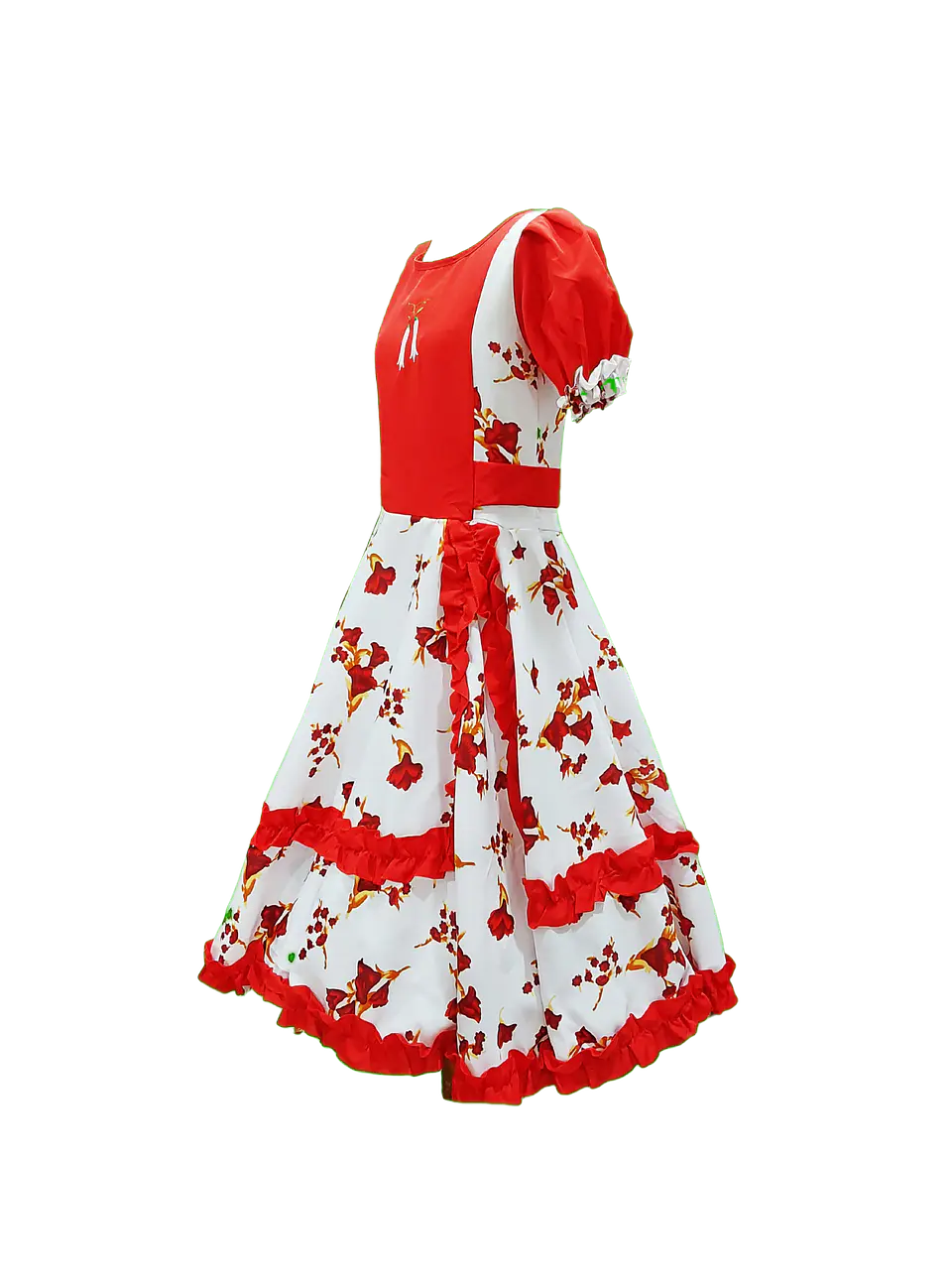 Vestido Huasa Niña Copihue Blanco/Rojo 2