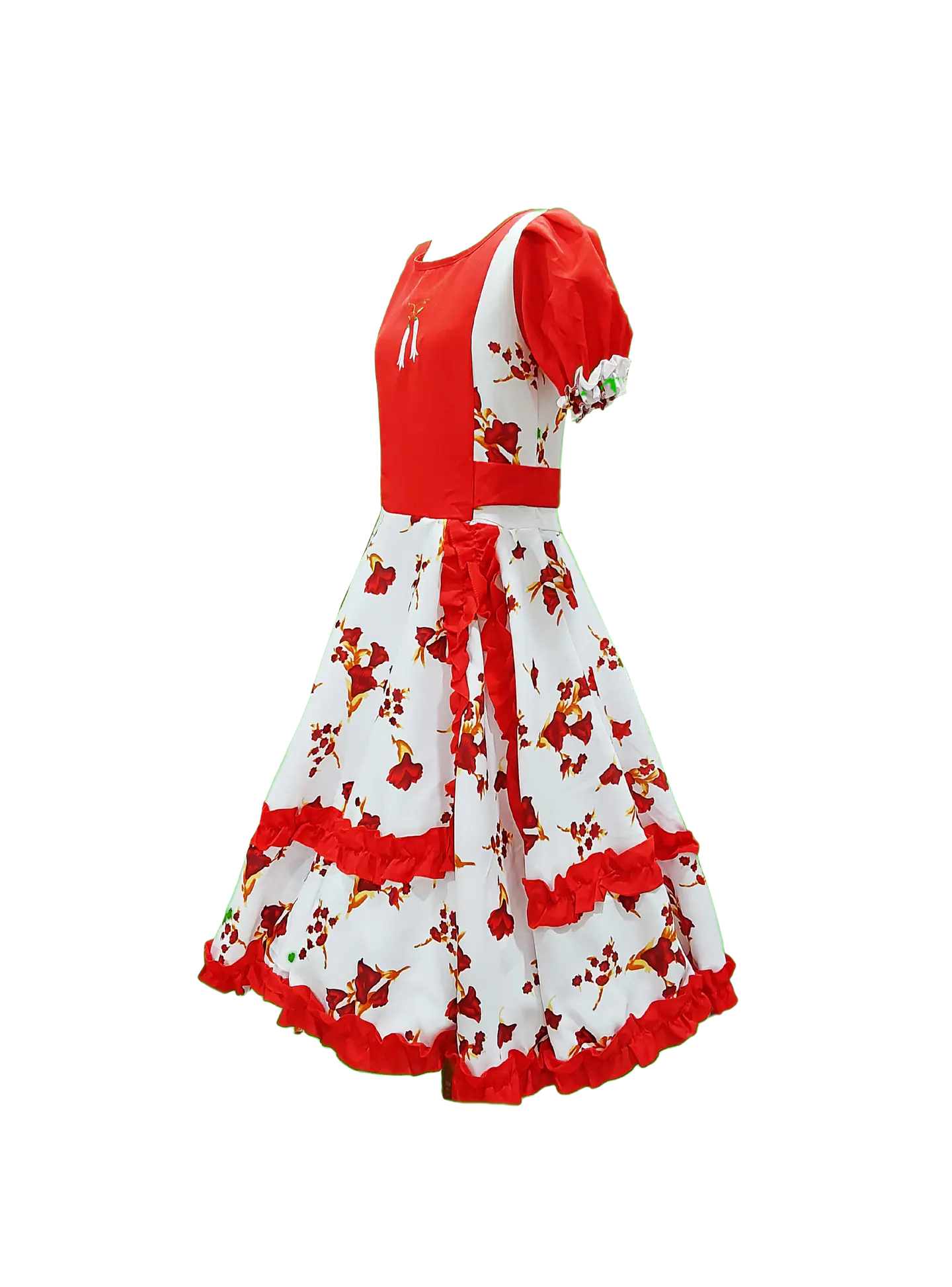 Vestido Huasa Adulta Copihue Blanco/Rojo 2