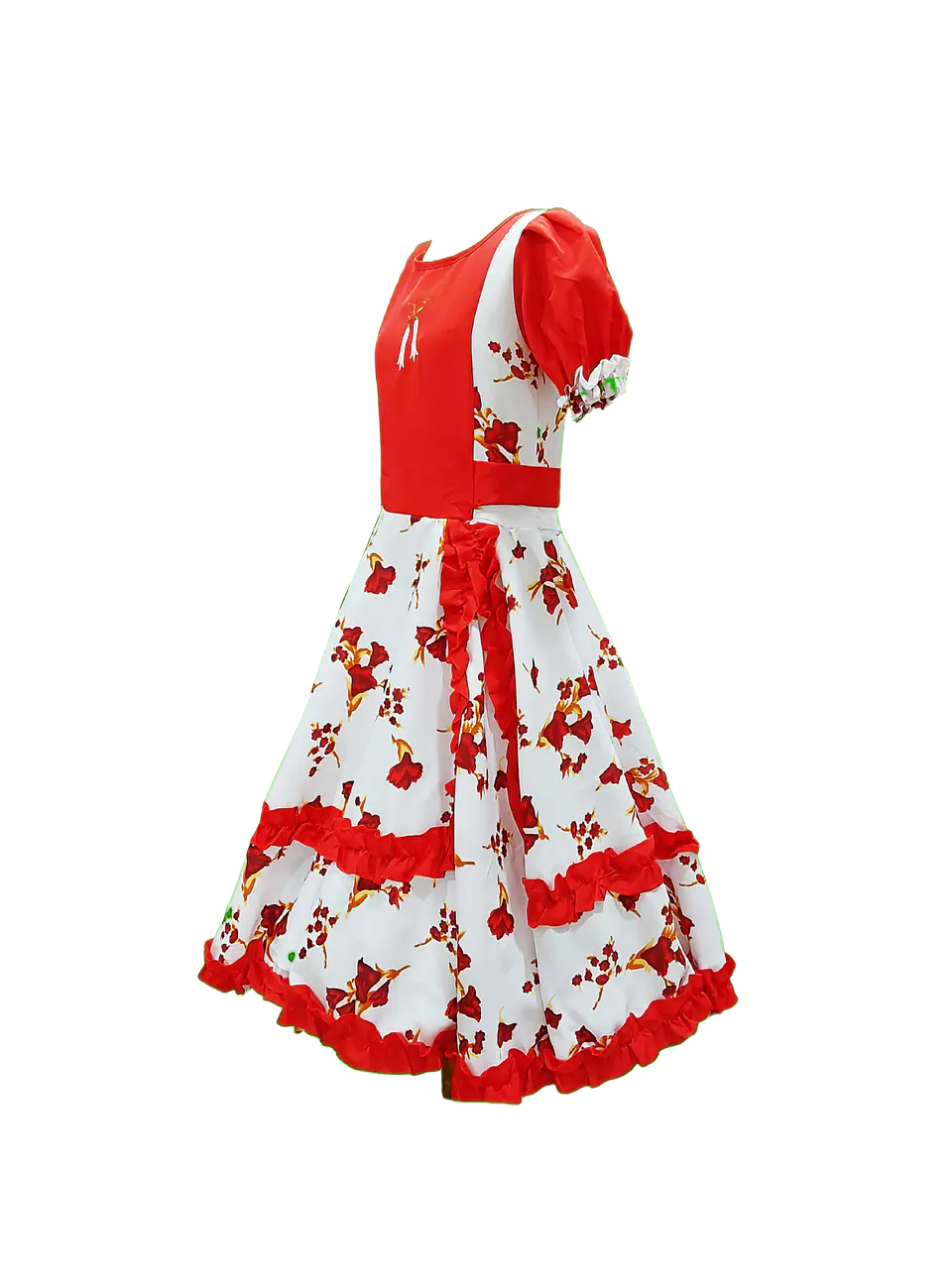 Vestido Huasa Adulta Copihue Blanco/Rojo 2