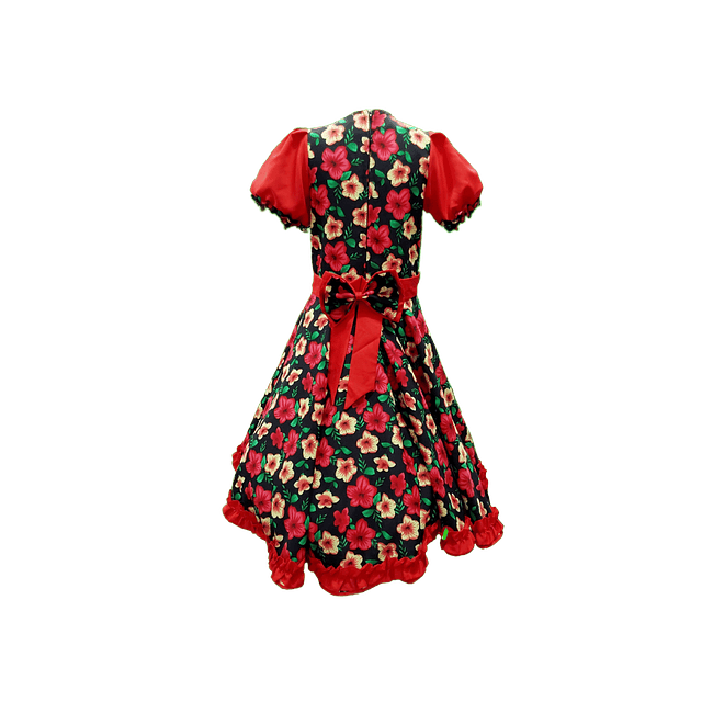 Vestido Huasa Niña Floreado Negro/Rojo