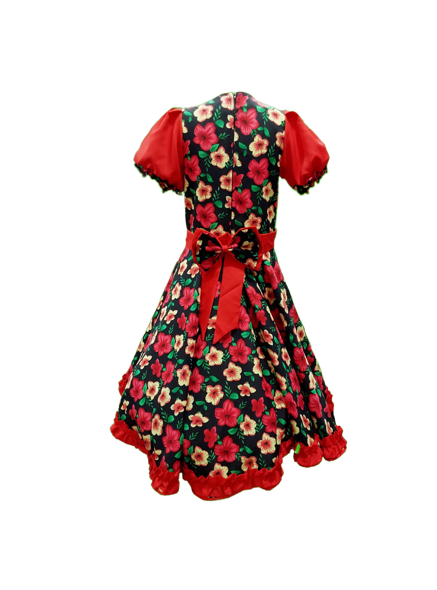 Vestido Huasa Niña Floreado Negro/Rojo 2