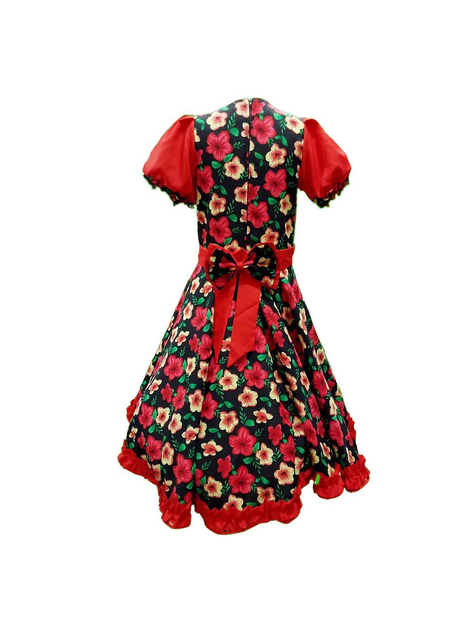 Vestido Huasa Niña Floreado Negro/Rojo 2