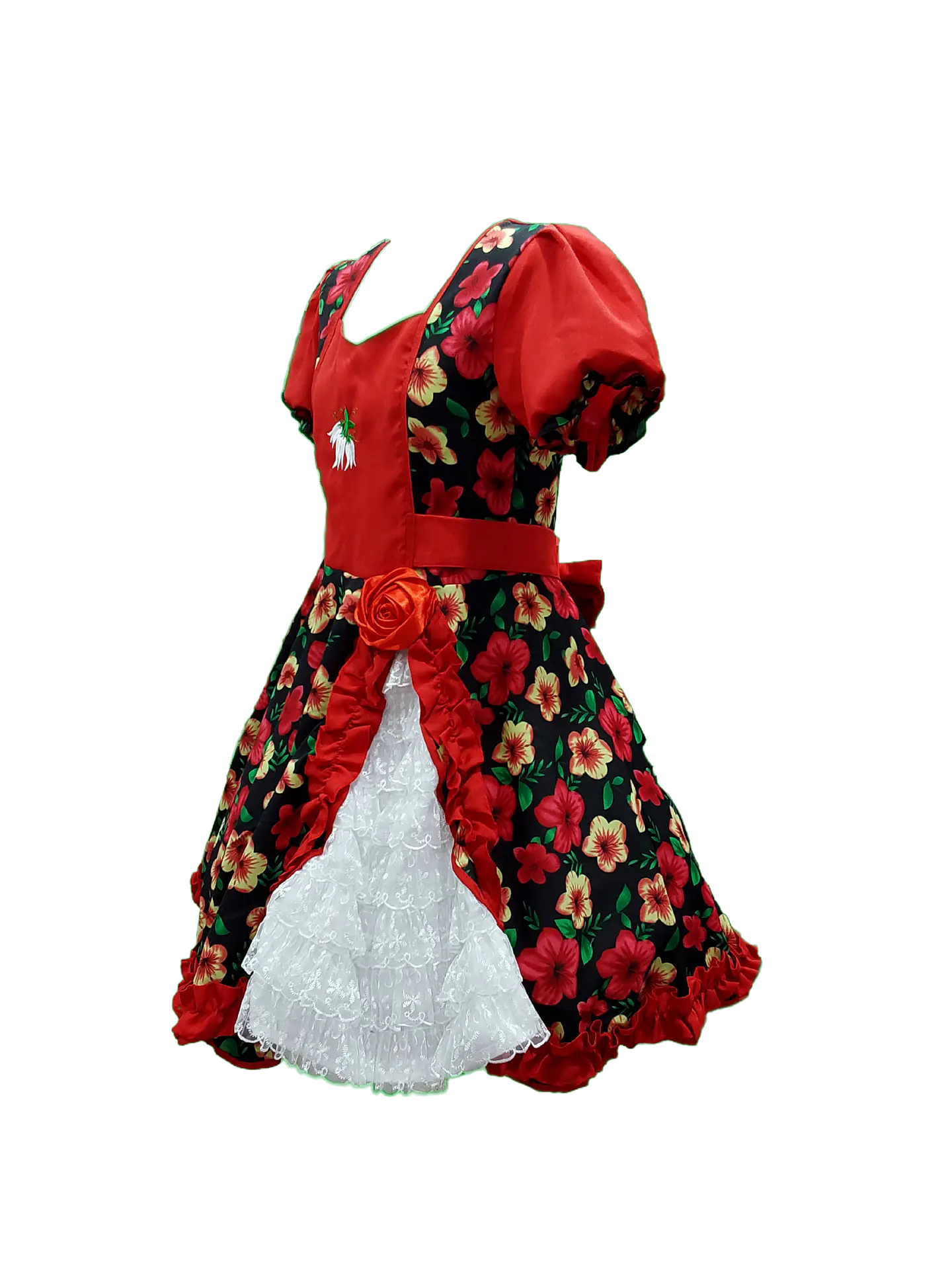 Vestido Huasa Niña Floreado Negro/Rojo 1