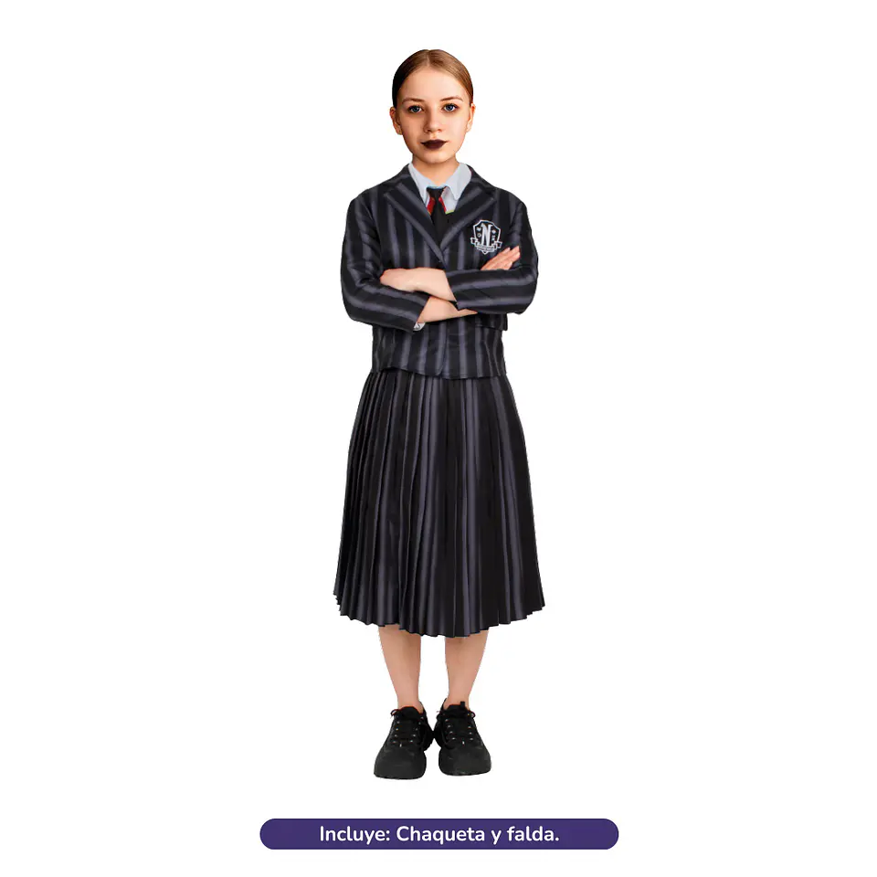 Disfraz Merlina Addams Niña Escolar 1