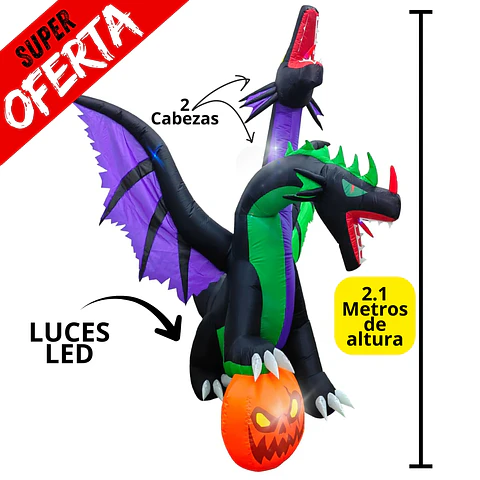 Dragón Dos Cabezas Inflable Led