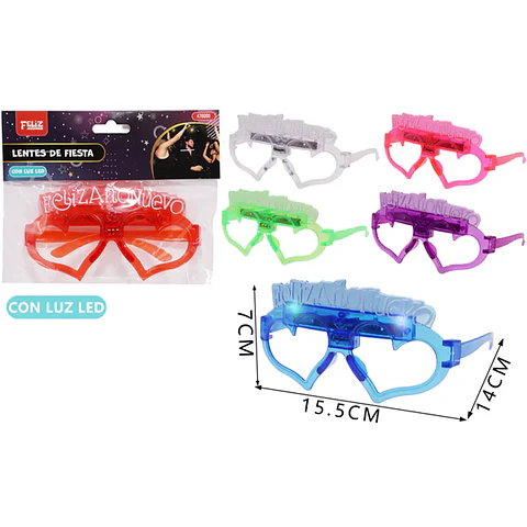 Lentes feliz año nuevo con luz x1