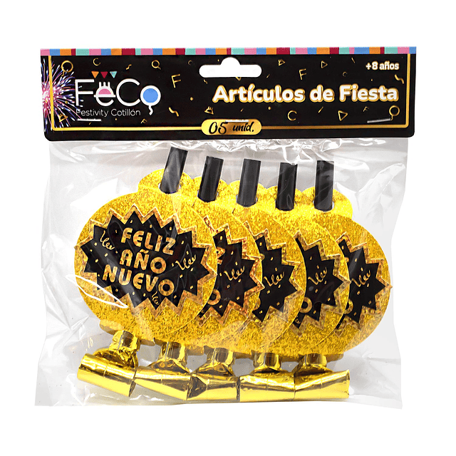 Pack Pito serpiente f.a.n dorado glitter 30 unid.
