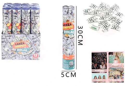 Tubo lanza confeti dolar x1