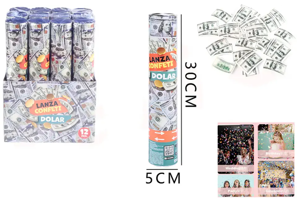 Tubo lanza confeti dolar x1 1